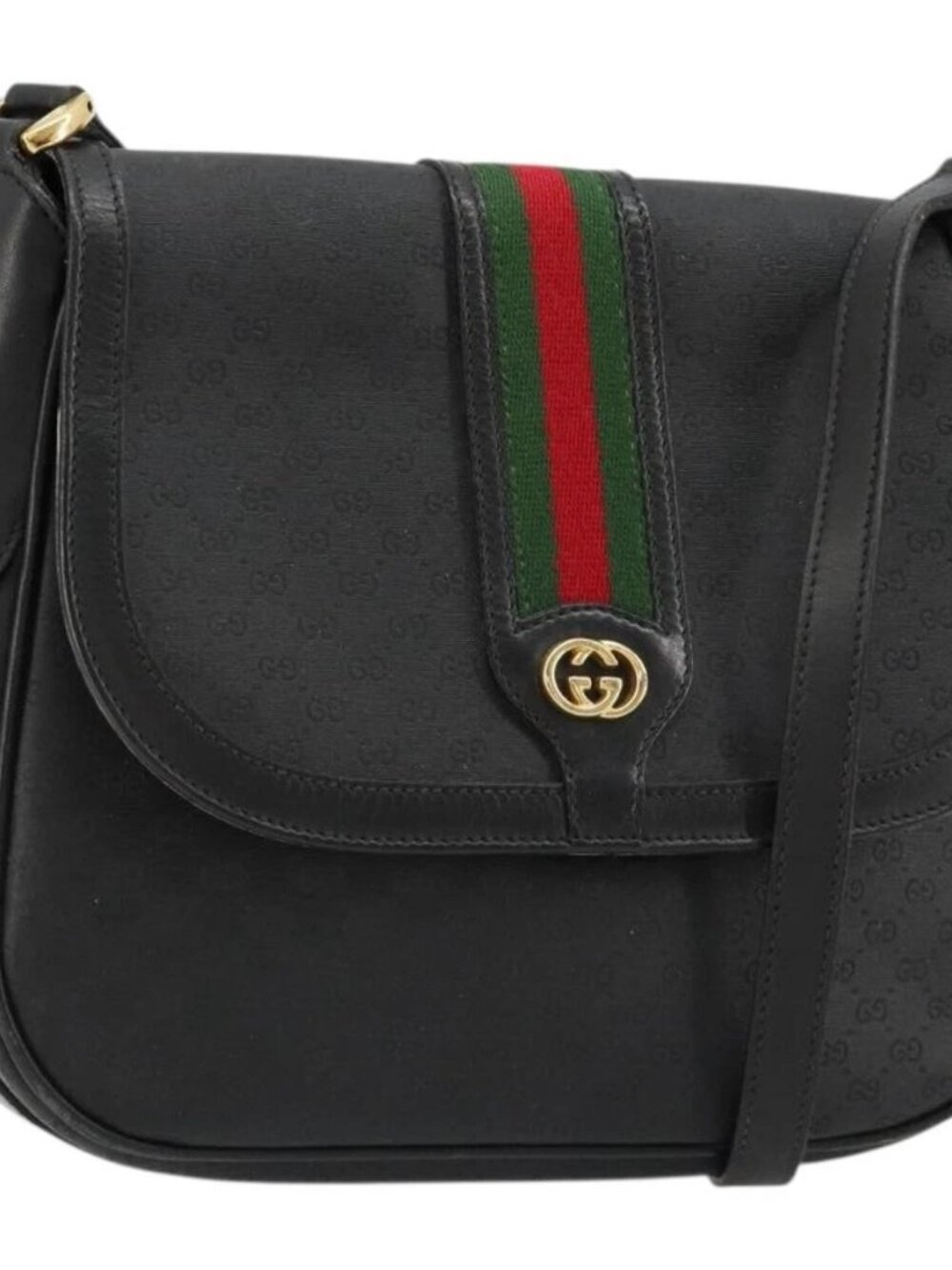 GUCCI Micro GG Supreme Web Sherry Line Bag PVC Black 001 115 0914 Auth 182409